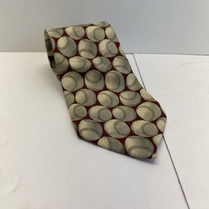 Lands End 100% Silk Hand Sewn In The USA  Baseball Tie. Vintage 90's